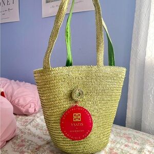 Givenchy Lime Green Straw Tote